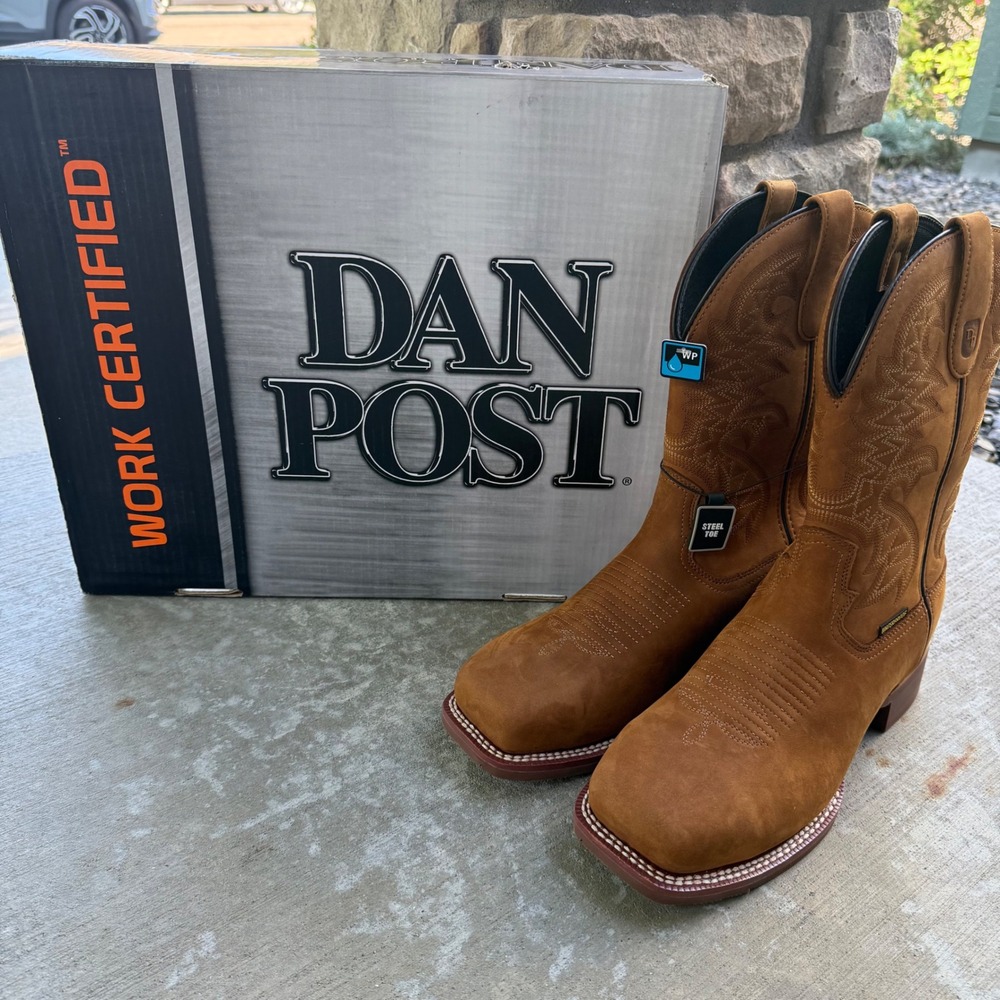 Dan Post Men Tan Cockrum Waterproof Steel Toe Western Work Boots DPP6031 10M